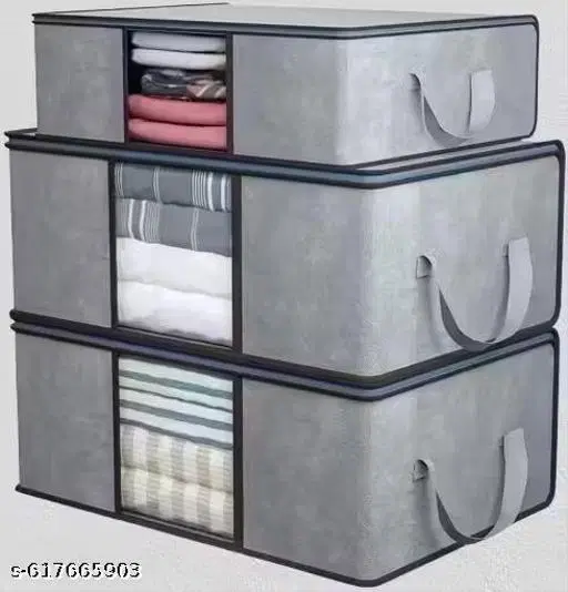 Non-woven Clothes Cover,  (Gray),  (Pack Of 3)