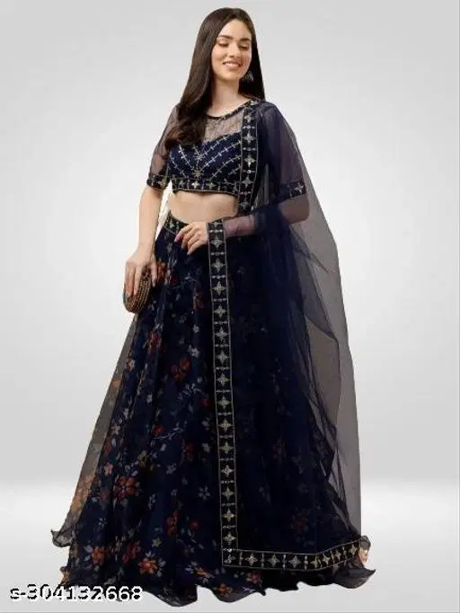 Lehenga Choli for Women (Blue, Free Size)