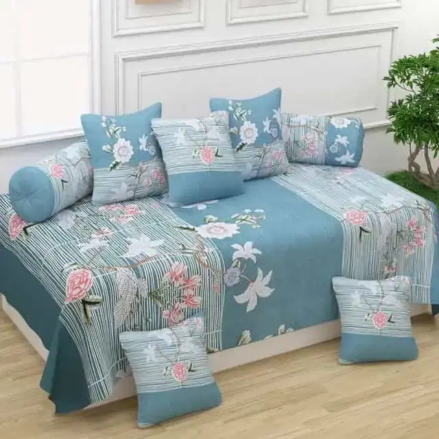 Adirav Polycotton Feel Single Bed Sheet, 2 Bolster covers & 5 Cushion Covers, Sea Green, ADRV-DW-72