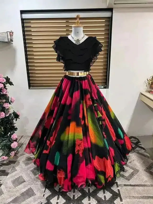 Ready to Wear Lehenga Choli for Women (Black, S)