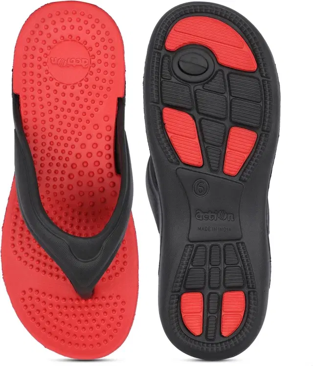 action Flip Flops (Black, Red, 4)