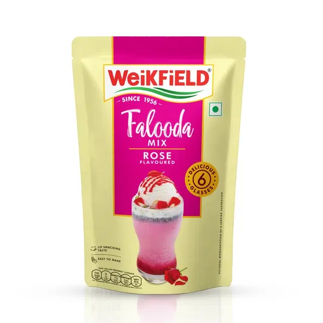 Weikfield Falooda Mix 200 g Pouch| Rose Flavoured| Refreshing Rose Dessert Mix| Delicious & Refreshing Taste|Instant Falooda Mix