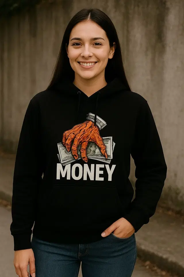 Fleece Printed Hoodie for Women, Black (S)