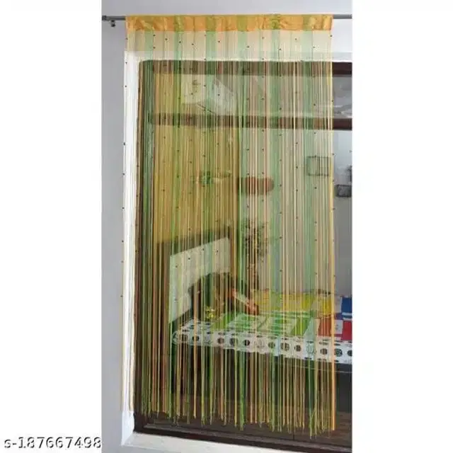 Polyester Beads Curtain for Door, Green & Beige, 7 Feet
