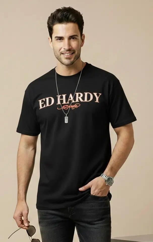 Polyester Printed T-shirt for Men, Black (M)