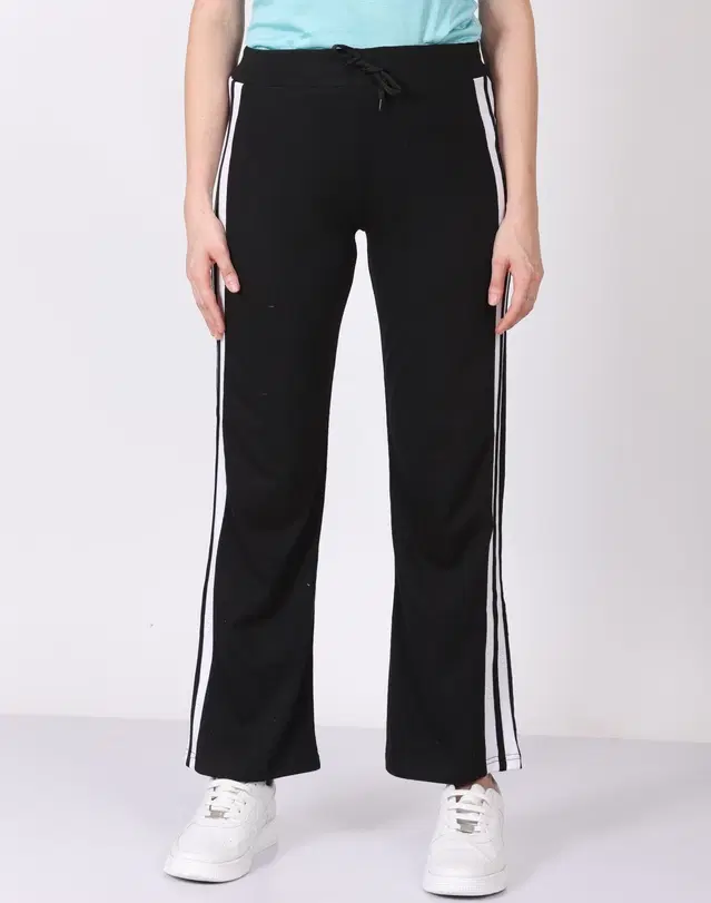 Cotton Striped Trackpant for Women (Black, M)