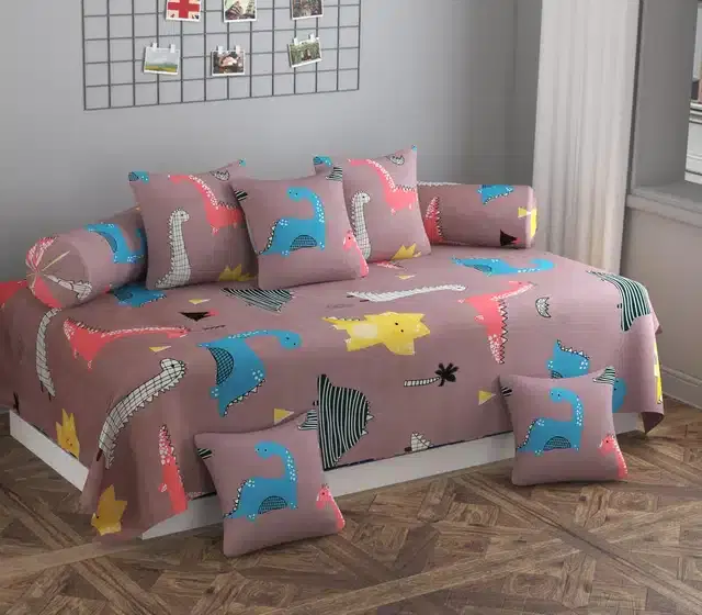 Microfiber Diwan Cover Set, Brown, Pack of 8