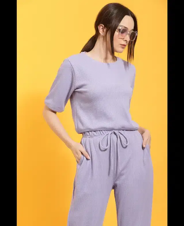Solid Top & Bottom Set for Women (Purple, XL)