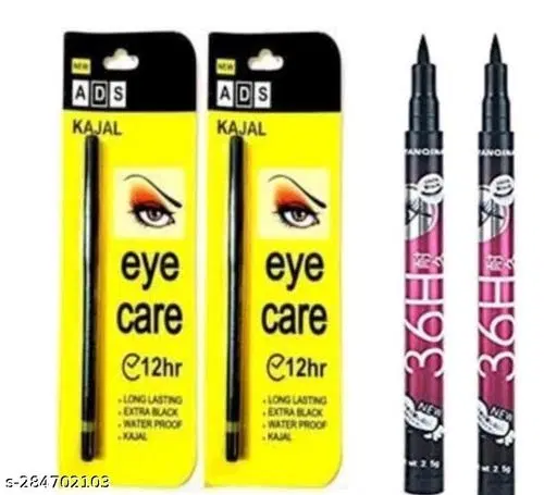 Ads Unique Eye Makeup 2Pc Kajal & 2Pc Eyeliner Combo Pack