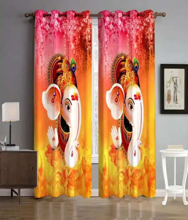 Polyester Printed Door & Window Curtains, Multicolor, 7 feet