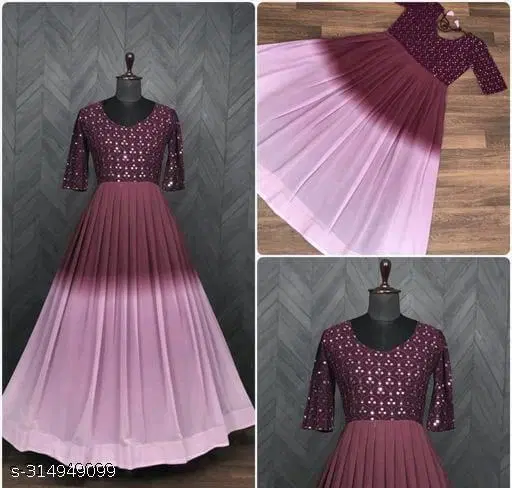 Colorblocked A-Line Maxi Gown with Embroidery for Women (Multicolor, S)