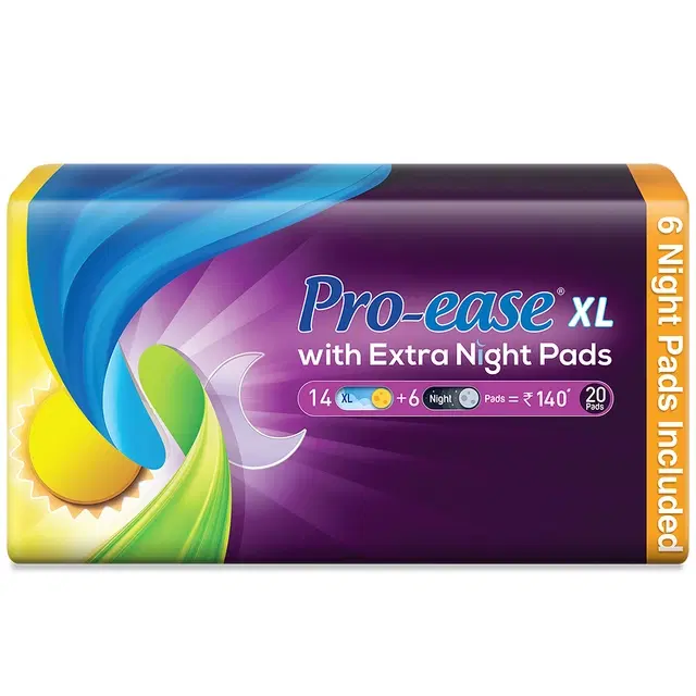 Pro-Ease With Extra Night Sanitary Pads XL (20 Pads)