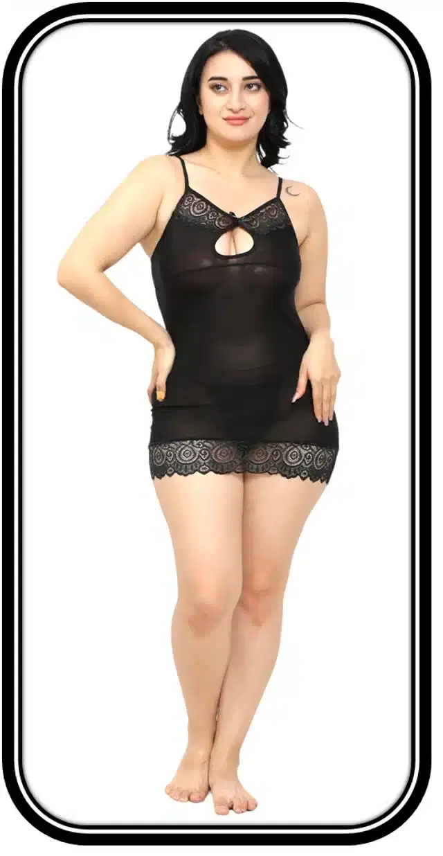 Cotton Blend Babydoll Set for Women (Black, XXS)