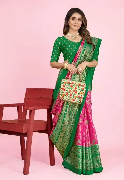 Art Silk Printed Saree for Women, Green (6.3 m)