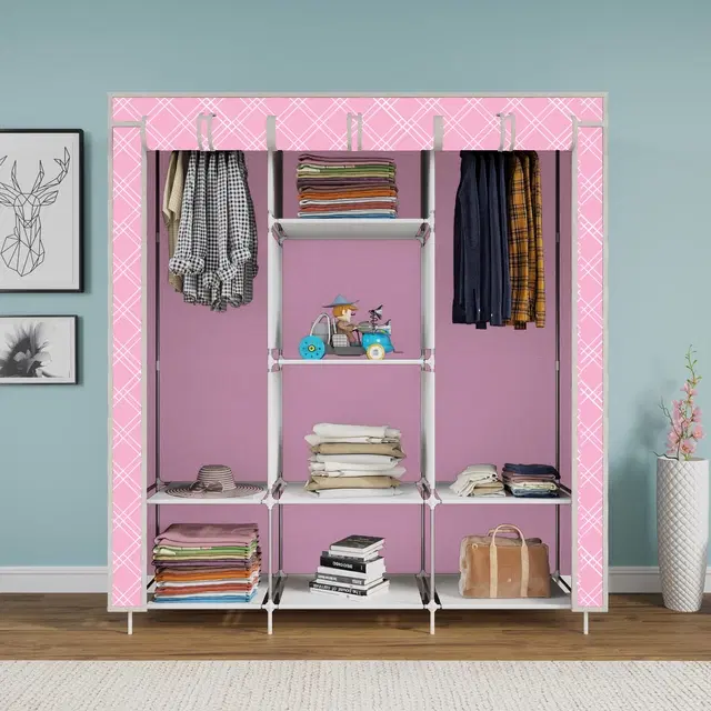 Plastic Printed Collapsible Wardrobe, Pink