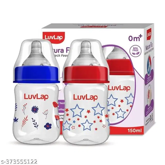LuvLap Plastic Feeding Bottle for Baby, Multicolor, 150 ml, Pack of 2