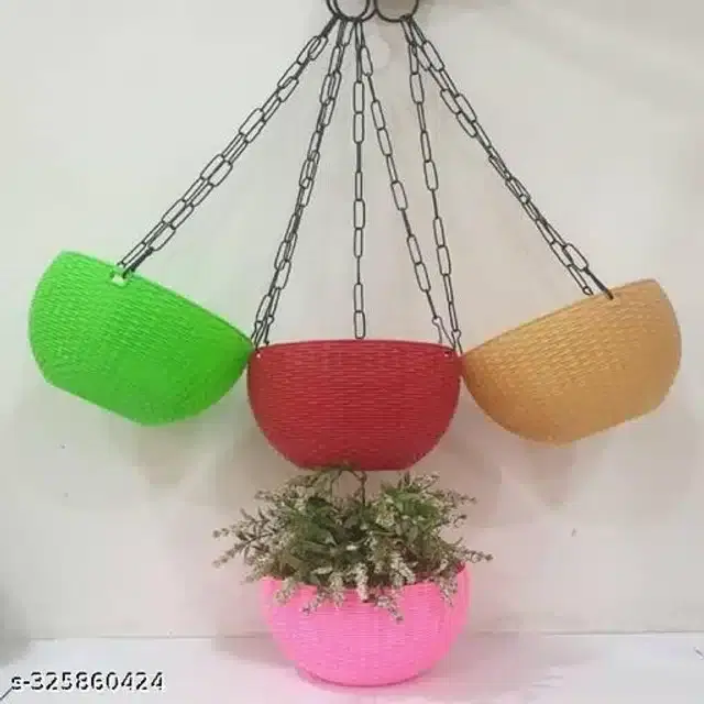 Hanging Flower Pots with Metal Chain, Multicolor, Pack of 4