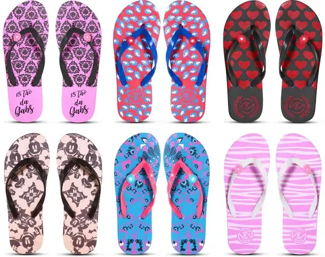 Flip Flops for Women, Pack of 6 (Multicolor, 8)