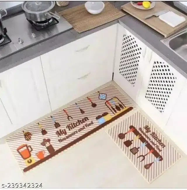 Anti Slip Kitchen Mat, Multicolor, Pack of 2