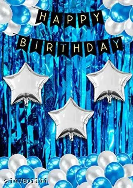 Mathur Enterprises Happy Birthday Celebration Decoration Kit, Pack Of 1, Blue & Silver, ME-1
