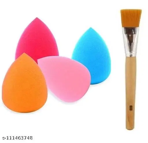 Kamz Beauty Personal and Professional use 4 Multicolor Spounge Puff with face pack brush