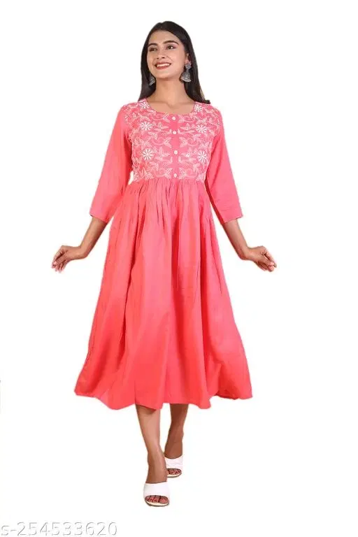 Rayon Kurta & Payjama Set For Women, Orange (S)