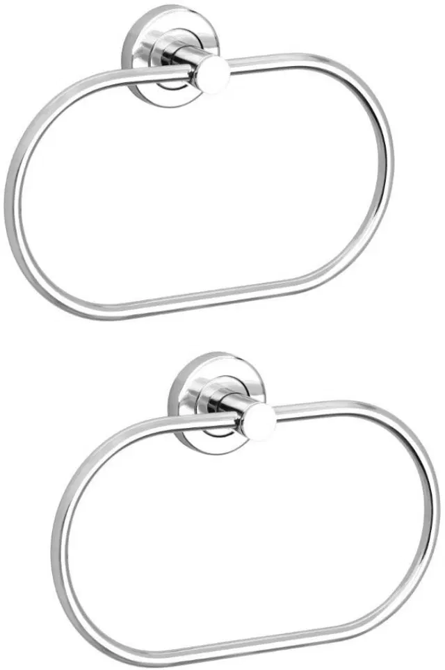 Stainless Steel Multipurpose Towel Ring with Wall Flange, Silver, Set of 2