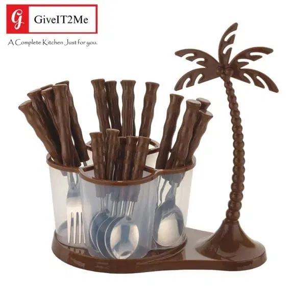Stainless Steel 24 Pcs Cutlery Serving Set, Brown, Set of 1