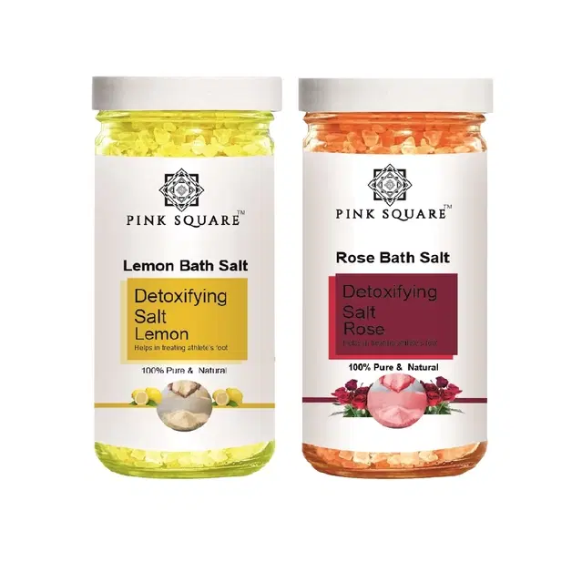 Pink Square Lemon & Rose Detoxifying Bath Salt Crystal, 200 g, Set of 2
