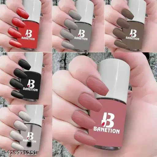 Banetion Matte Nail Polish, Multicolor, Pack of 6