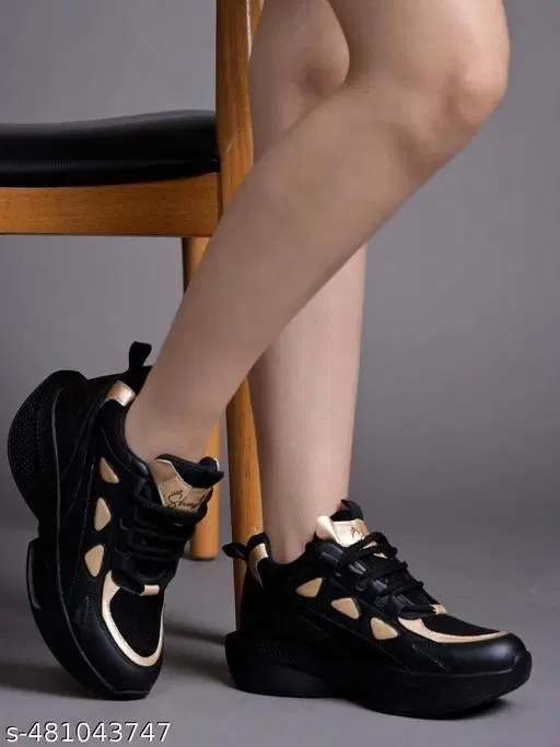 Solid Mesh Sneakers for Women (Black, IND-3)
