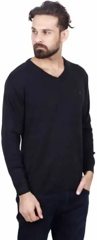 KRYPTAR men's Solid Half Plain Sweater (Black, S) (KPTR4075)