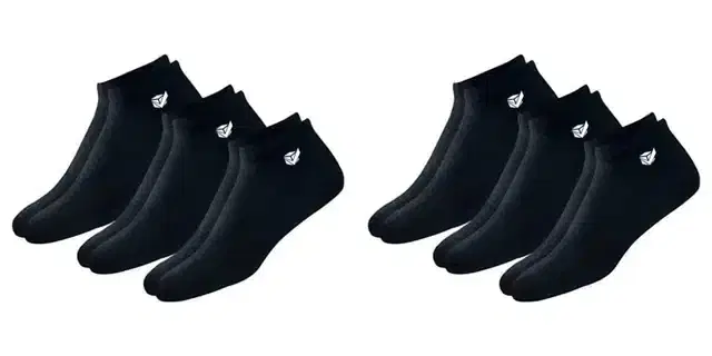 Cotton Ankle Socks for Men, Set of 6 (Black)