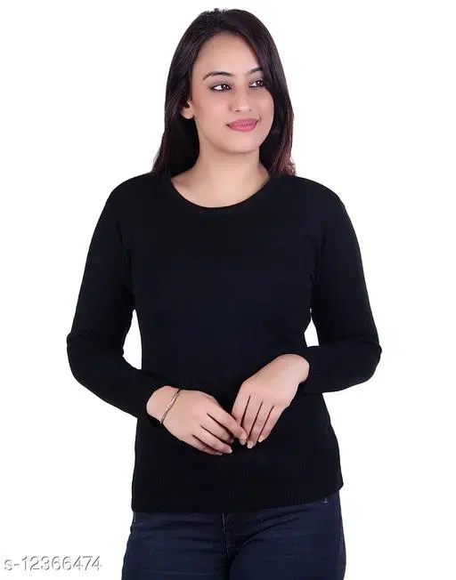 Acrylic Solid Sweater for Women (Black, M)