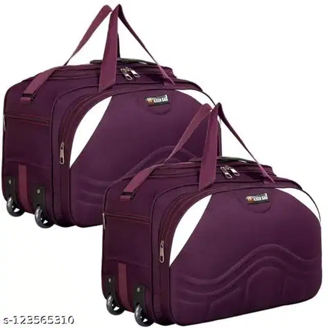 Polyester Trolley Duffel Bag for Men & Women, Purple, Pack of 2