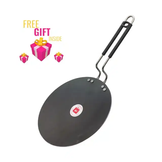 LAZYwindow Insulated Handle Iron Tawa with Free Gift, Black, Pack of 2