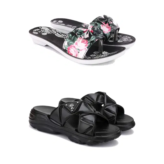 Combo of Sliders & Flats for Women, Set of 2 (Multicolor, 5)