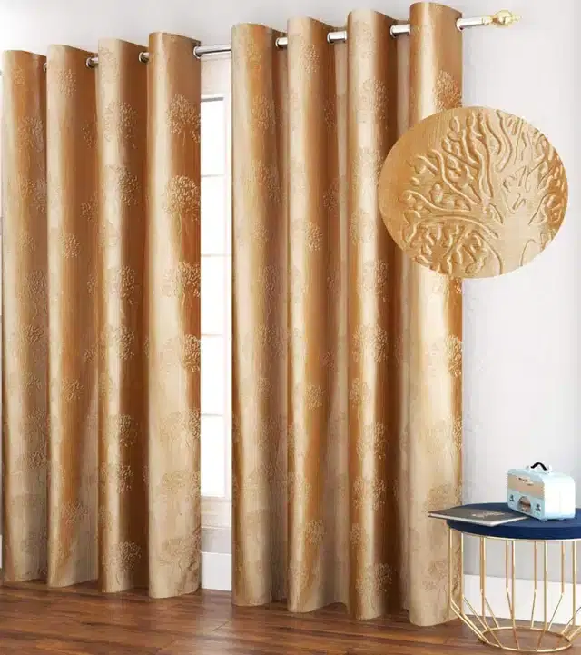 Polyester Printed Door & Window Curtains, Cream, 5 feet