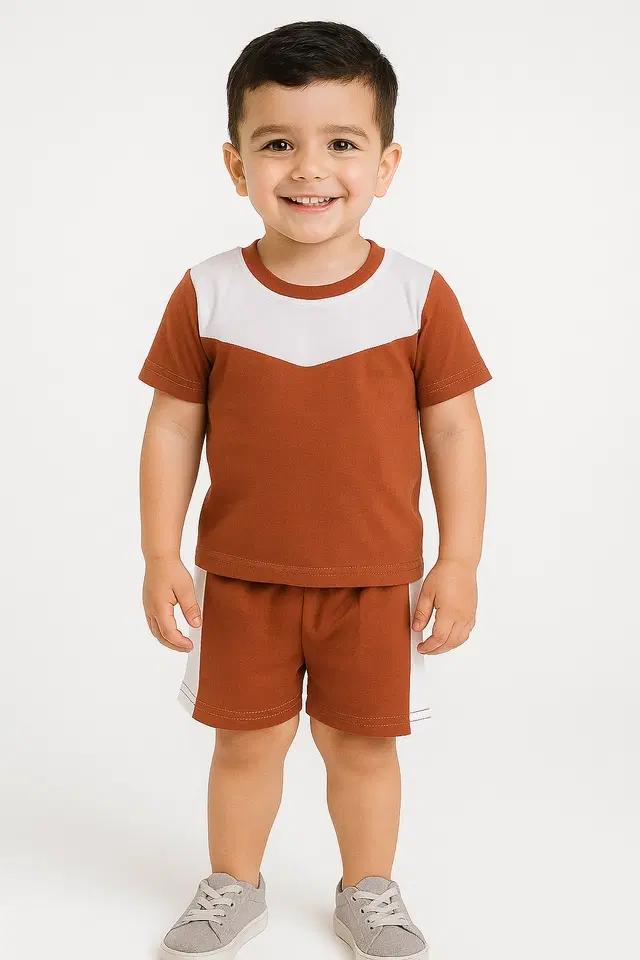 Solid Top & Bottom Set for Boys (Rust, 6-12 M)