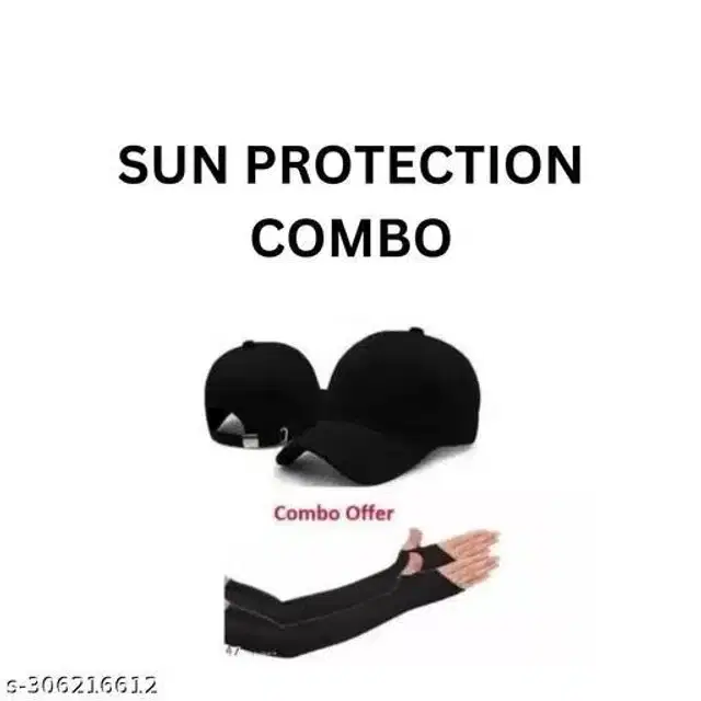 Sun Protection Cap with Gloves, Set of 2 (Black)
