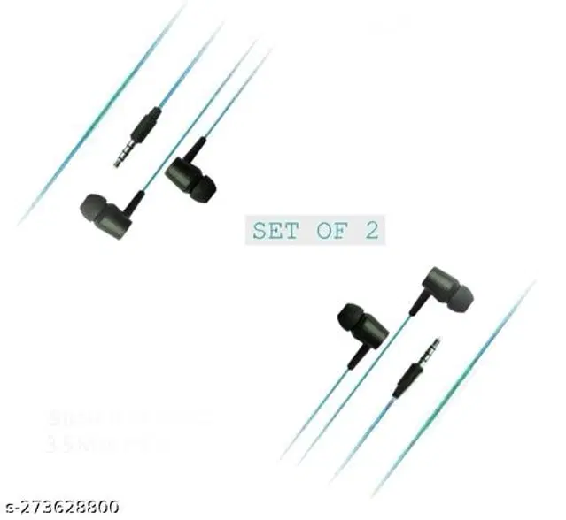 Premium 3.5 mm Jack Wired Earphones, Blue, Pack of 2