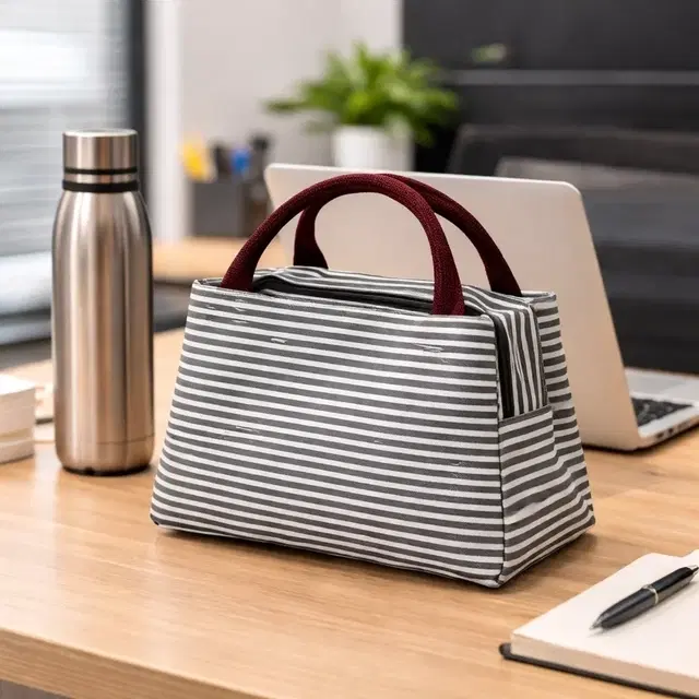 Grey Stripe Insulated thermal Lunch Bag