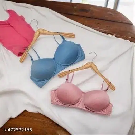 Cotton Solid Bra for Women & Girls, Multicolour, Pack of 3 (32B)
