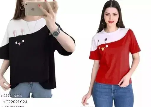 Nylon T-shirt for Women, Multicolour, Pack of 2 (L)