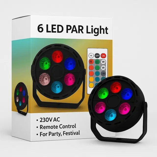 6 Led Multicolor Rgb Par Light With Remote Control For Dj, Party & Events Decoration