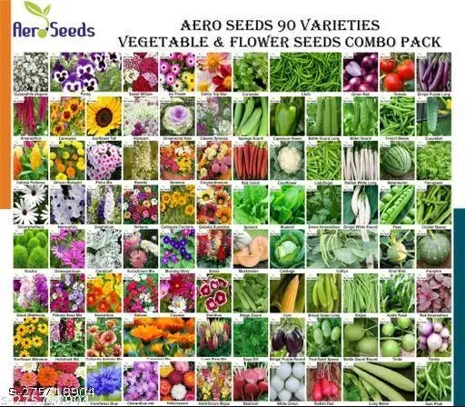 Aero Seeds 90 variety (45 flower and 45 vegetable) seeds combo pack with instruction manual.