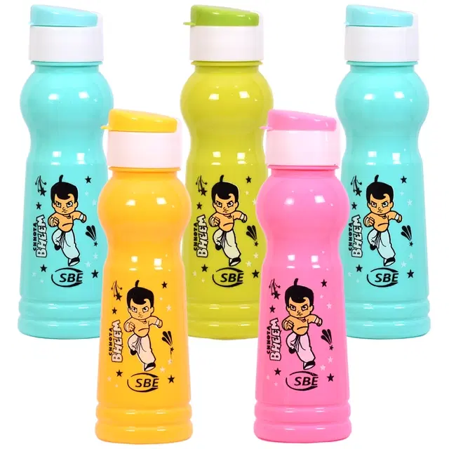 Plastic Fridge Water Bottles for Kids, Multicolor, 500 ml, Pack of 5