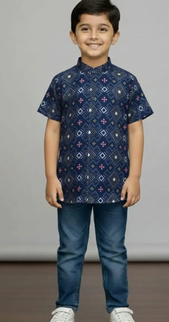 Cotton Blend Shirt For Boys, Blue (2-3 Years)