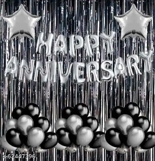 Anniversary Party Decoration Kit, Silver & Black, Set of 50