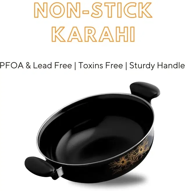 Cast Iron Kadai, Black, 28 cm